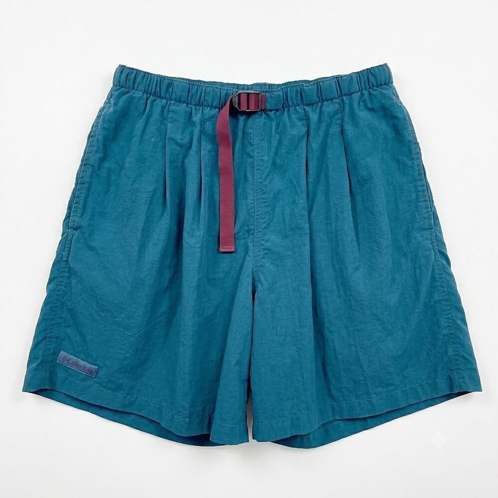 Columbia Board Vintage Nylon Utility Belt Swim Shorts Blue Lined Men Medium